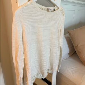 CAbi Cream Long Sleeve Top with Lace Detail